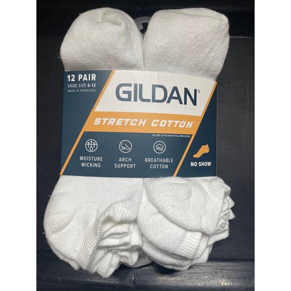 Gildan Mens White No Show Socks 12 Pack NEW Breathable Cotton Arch Support - Picture 2 of 8